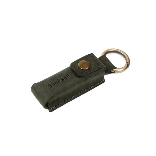 کیف چرم طبیعی محافظ لجر Ledger Nano X مدل بیتس سبز ارتشی با قفل فلزی و حلقه جانبی