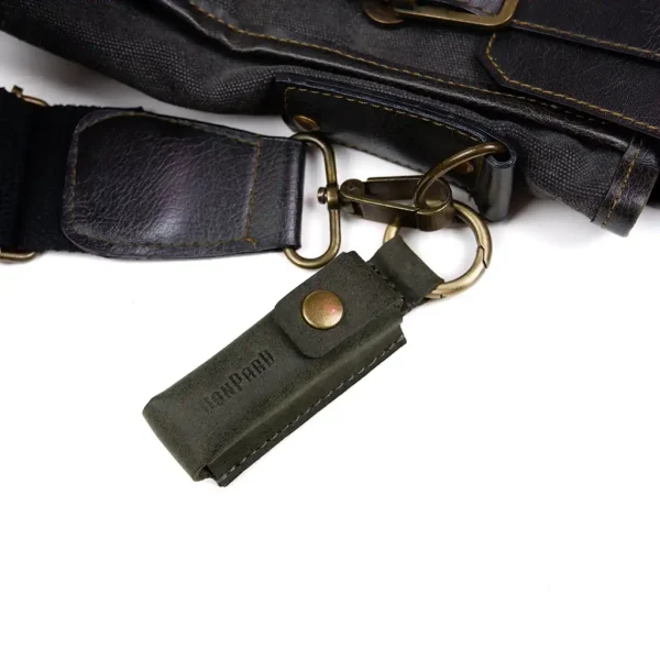 کیف چرم طبیعی محافظ لجر Ledger Nano X مدل بیتس سبز ارتشی با قفل فلزی و حلقه جانبی