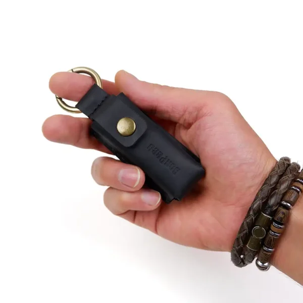 کیف چرم طبیعی محافظ لجر Ledger Nano X مدل بیتس مشکی با دکمه فلزی و حلقه اتصال